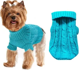 Dog Sweaters for Small Dogs Girl Boy, XS Yorkie Sweaters XXS Puppy Doggie Sweater Winter Warm Dog Turtleneck Knitwear Pullover for Chihuahua Fall Winter Cold Weather,Cyan-Blue XS