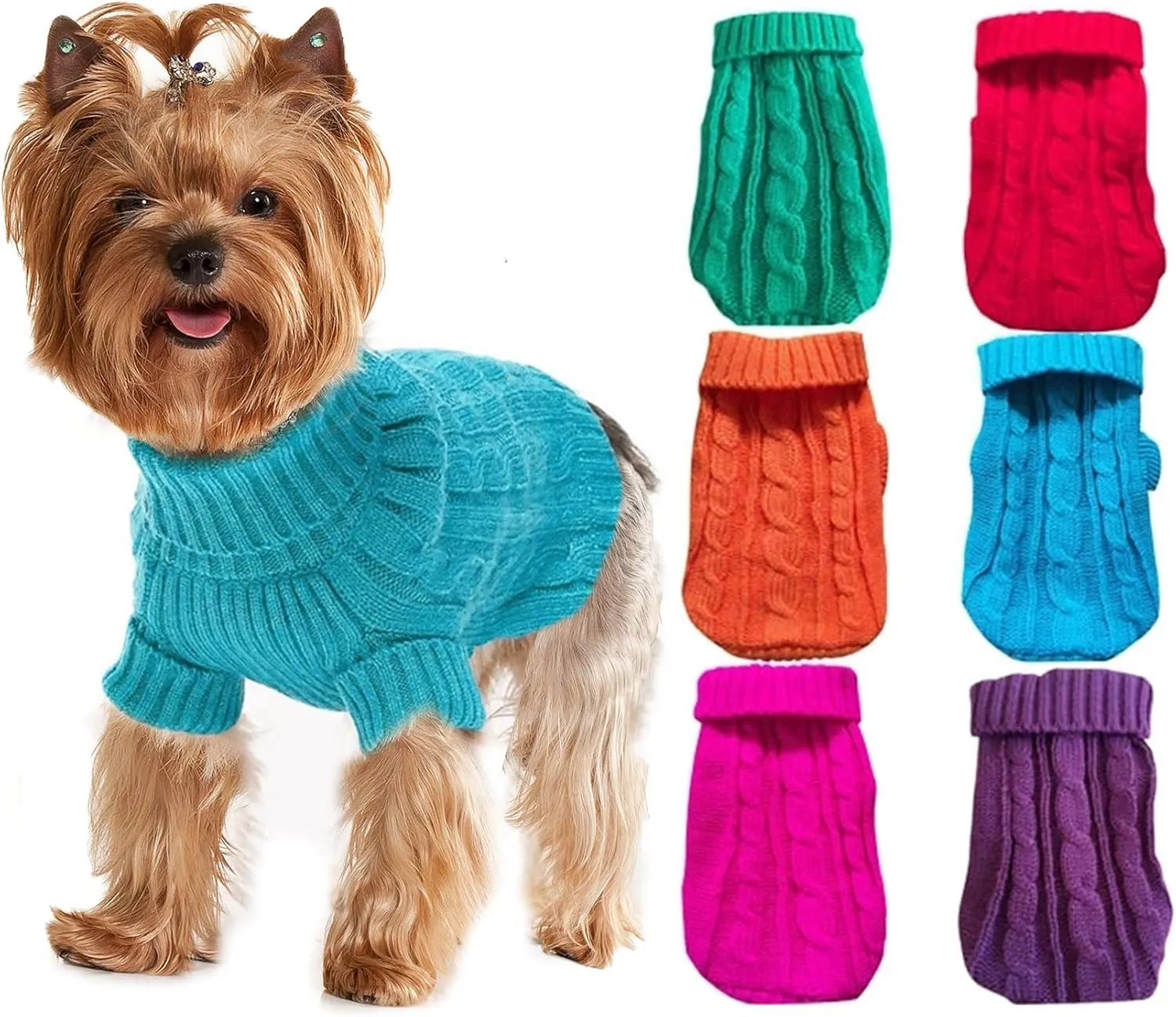 Dog Sweaters for Small Dogs Girl Boy, XS Yorkie Sweaters XXS Puppy Doggie Sweater Winter Warm Dog Turtleneck Knitwear Pullover for Chihuahua Fall Winter Cold Weather,Orange XS