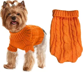 Dog Sweaters for Small Dogs Girl Boy, XS Yorkie Sweaters XXS Puppy Doggie Sweater Winter Warm Dog Turtleneck Knitwear Pullover for Chihuahua Fall Winter Cold Weather,Orange XS