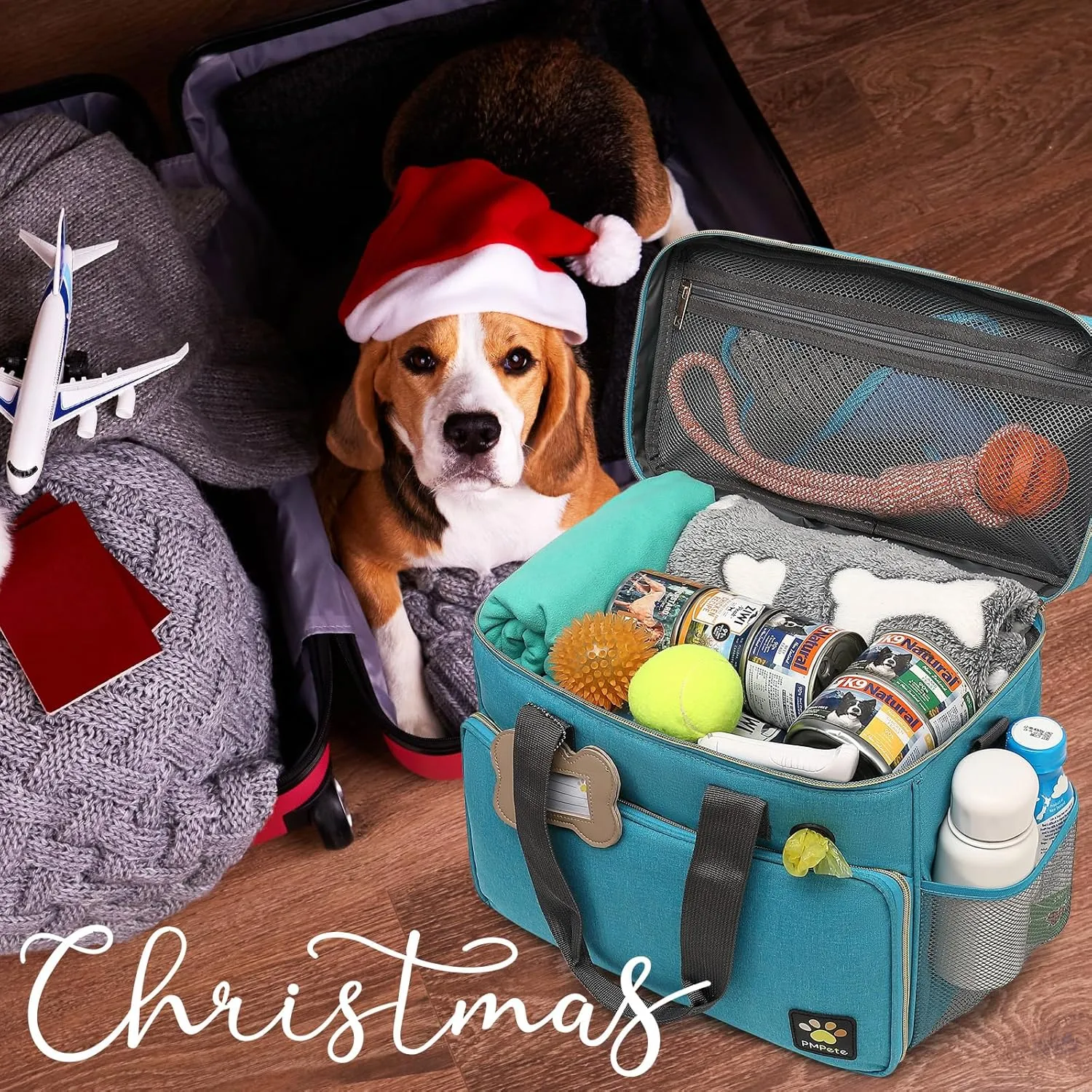 Dog Travel Bag for Traveling| Week Away/Overnight Dog Travel Accessories with Multi-Function Pockets|Pet Travel Set for Dog and Cat|Ideal Dog Diaper Bag and Dog Travel Kit(Sea Blue)