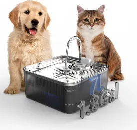 Dog Water Fountain for Large Dogs, 7L/236oz/1.8Gal Pet Water Fountain with Stainless Steel Water Tray, Ultra-Quiet Pump, Six-Filtration System Available for Large Dogs Cats& Multi-Pet Home