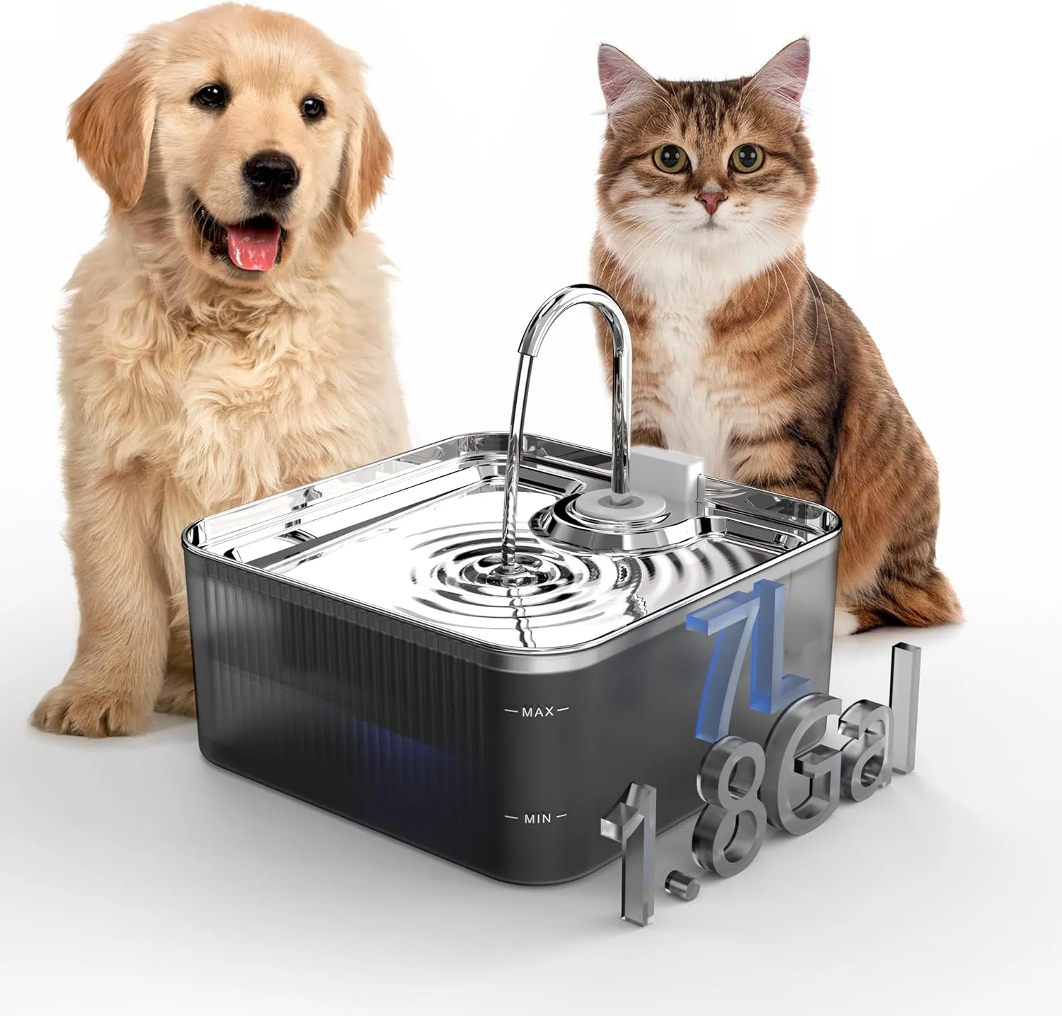 Dog Water Fountain for Large Dogs, 7L/236oz/1.8Gal Pet Water Fountain with Stainless Steel Water Tray, Ultra-Quiet Pump, Six-Filtration System Available for Large Dogs Cats& Multi-Pet Home