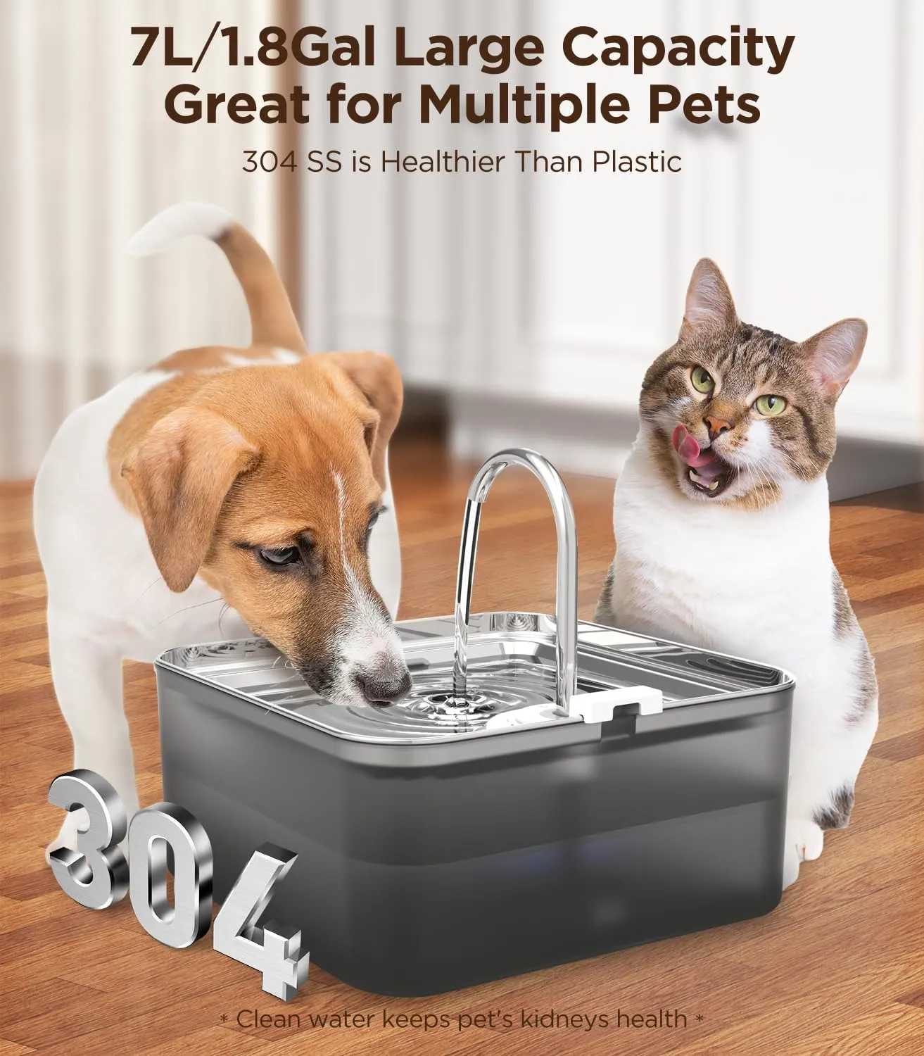 Dog Water Fountain for Large Dogs, 7L/236oz/1.8Gal Pet Water Fountain with Stainless Steel Water Tray, Ultra-Quiet Pump, Six-Filtration System Available for Large Dogs Cats& Multi-Pet Home