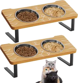 Elevated Cat Bowl, 15 Tilted Raised Stand with Non-Slip Feet and 4 Dishes for Water and Food, Widen Stainless Steel Bowls(Whisker Stress-Free) for Cats and Puppy
