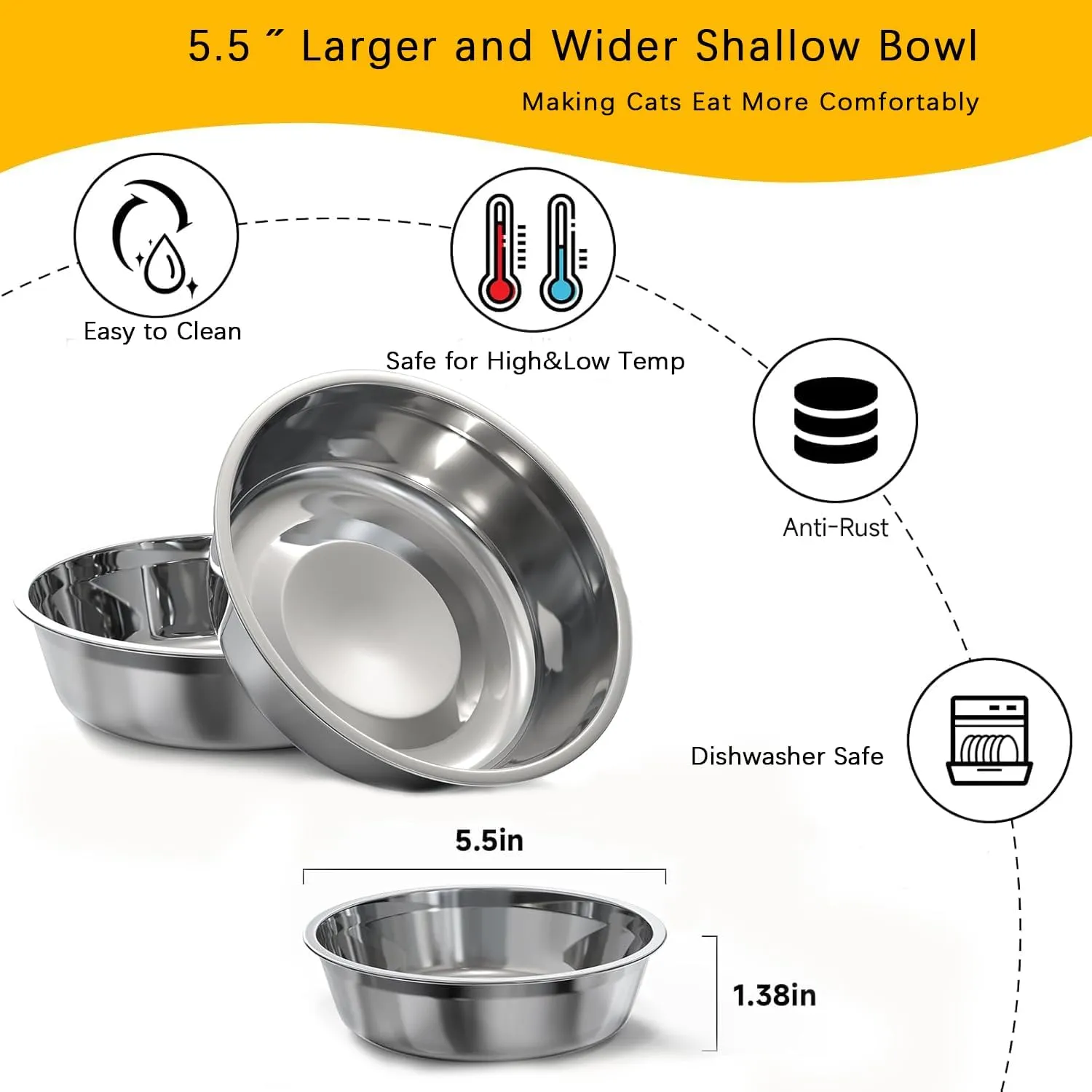 Elevated Cat Bowl, 15 Tilted Raised Stand with Non-Slip Feet and 4 Dishes for Water and Food, Widen Stainless Steel Bowls(Whisker Stress-Free) for Cats and Puppy