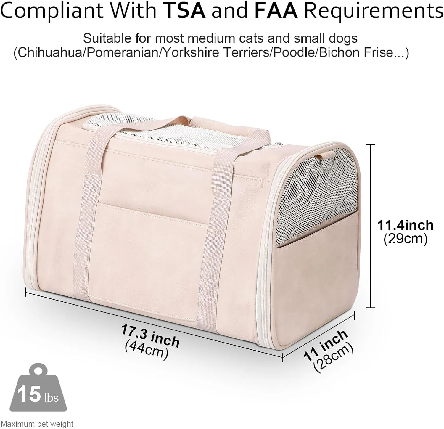 Fashion Leather Dog Carrier Cat Carrier Airline Approved Pet Carrier for Small Medium Dogs Cats Under 15Lbs, Collapsible Soft Sided Travel Puppy Carrier White