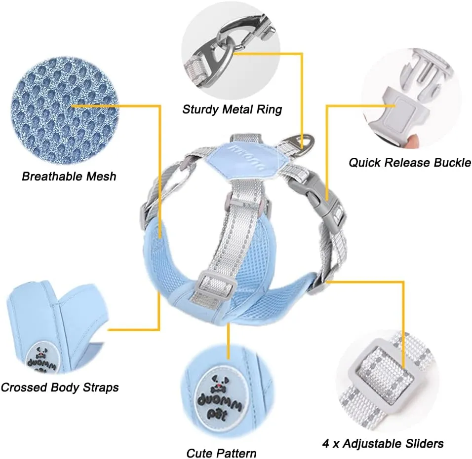 FEimaX Dog Harness Pet X Frame No Pull Step-in Harnesses with Leash Set, Adjustable Reflective Choke Free Puppy with Padded Vest for Small, Medium Dogs and Cats Walking Training