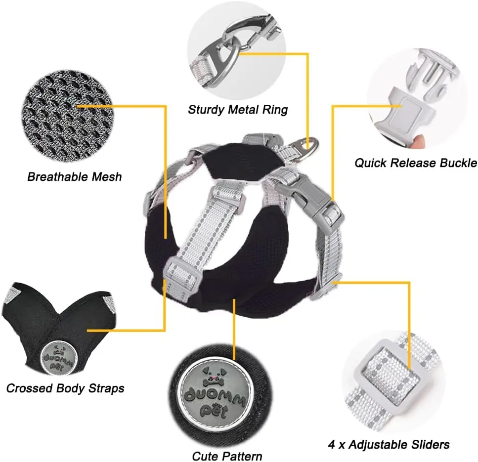 FEimaX Dog Harness Pet X Frame No Pull Step-in Harnesses with Leash Set, Adjustable Reflective Choke Free Puppy with Padded Vest for Small, Medium Dogs and Cats Walking Training