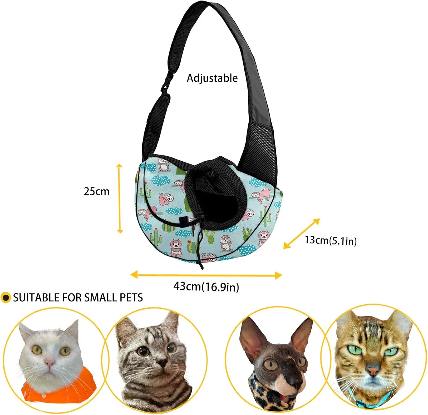 FUSURIRE Leopard Animal Print Pet Carrier Sling for Small Dogs Cats Hands Free Pet Puppy Outdoor Travel Carrier Bag Adjustable Strap Padded Shoulder Sling Travel Tote Bag