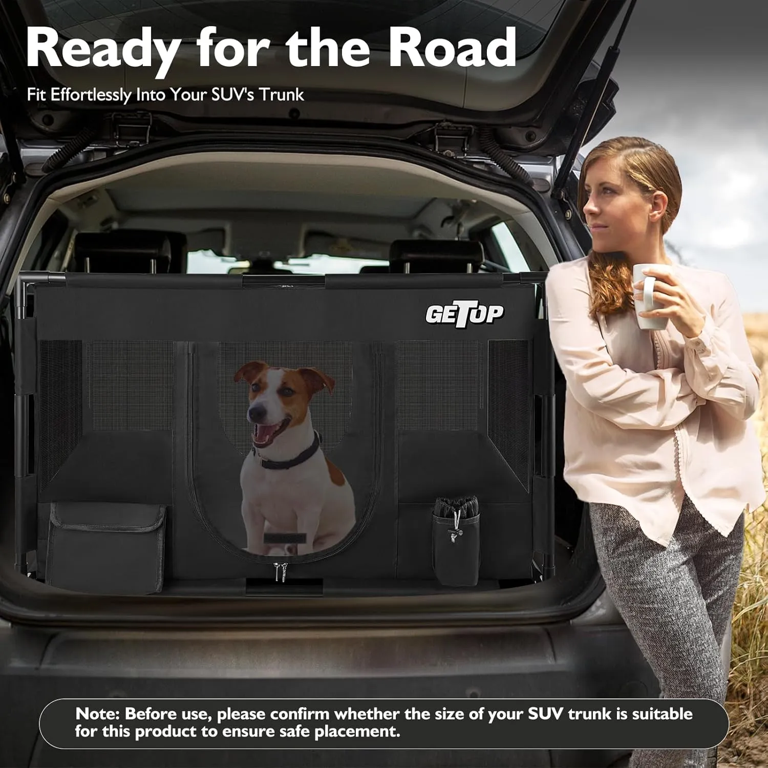GETOP Pet Playpen, Stable Frame Dog  Cat Kennel with Carry Bag, PVC Frame, PE Mesh Dog Crate, for Indoor and Outdoor Pet Puppy Kitty Small Animals Pen Cag (L-Size, Black)