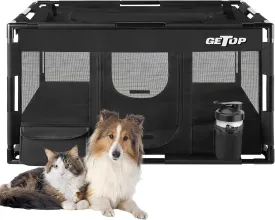 GETOP Pet Playpen, Stable Frame Dog  Cat Kennel with Carry Bag, PVC Frame, PE Mesh Dog Crate, for Indoor and Outdoor Pet Puppy Kitty Small Animals Pen Cag (L-Size, Black)