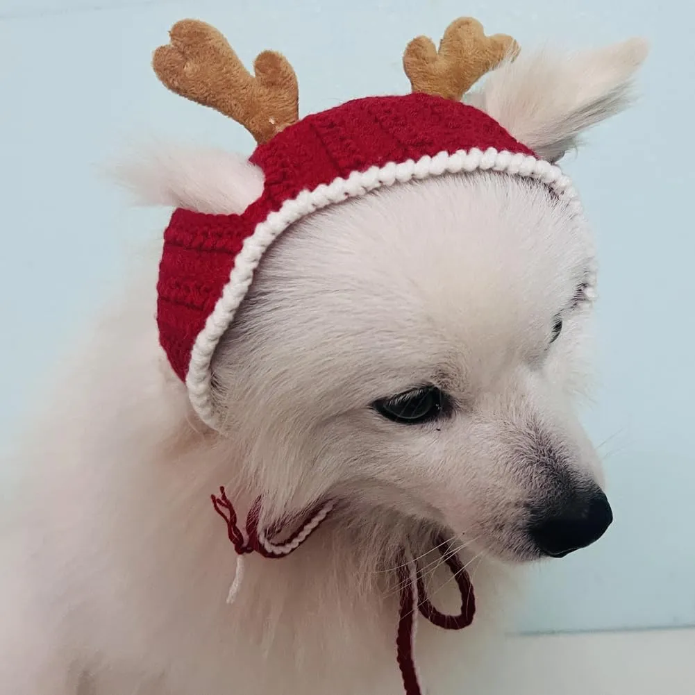 Handmade Dog Christmas Antlers,Anti-Slip Reindeer Antlers,Headband Christmas Dog Hat,Adjustable Fit Reindeer Costume,Grinch Antler for Medium and Larger Sized Dogs