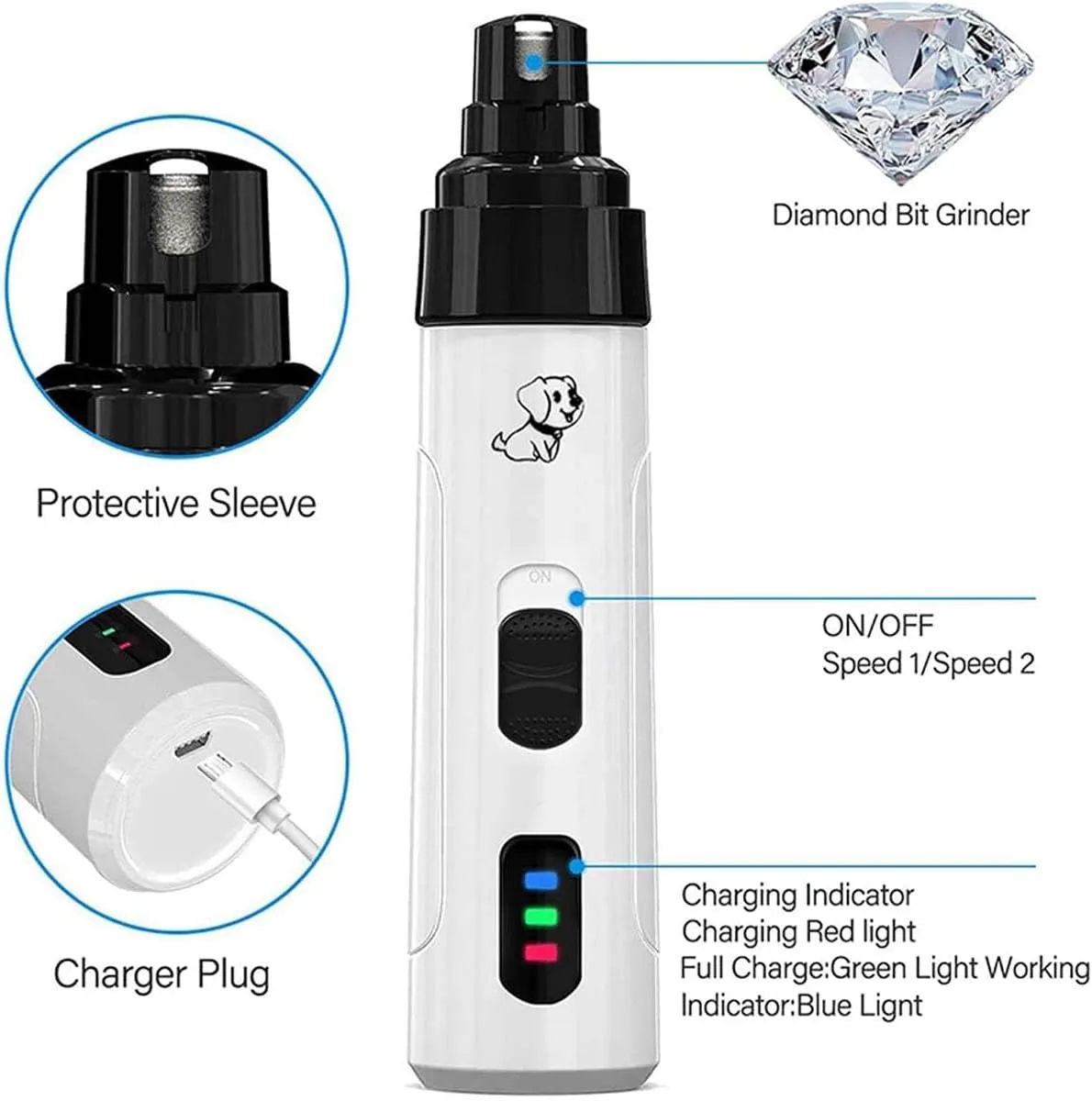 Heusom Silent Pro Nail Grinder, Heusom Dog Nail Grinder, Heusom Dog Nail Trimmer, Rechargeable USB Charging Pet Nail Grinder, 2025 Cordless Electric Dog Nail Clippers Pet Tool (1pc, one Size)