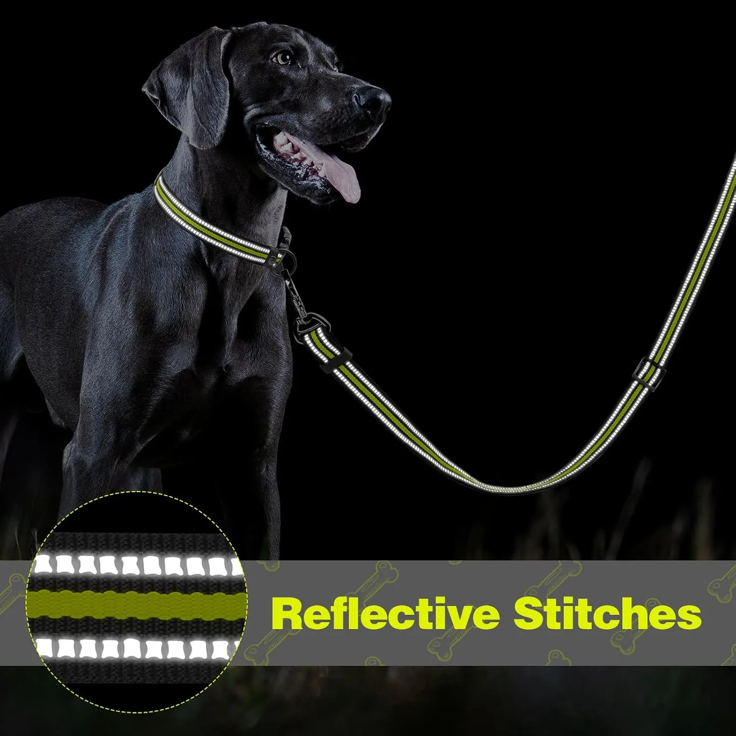 HIGO Reflective Dog Collar and Leash Set for Large Dog, Nylon Webbing Pet Collar& Leash with Neoprene Padded, Adjustable Basic Dog Collar and Leash, Safety Dog Accessories for Night Walking (Green, L)