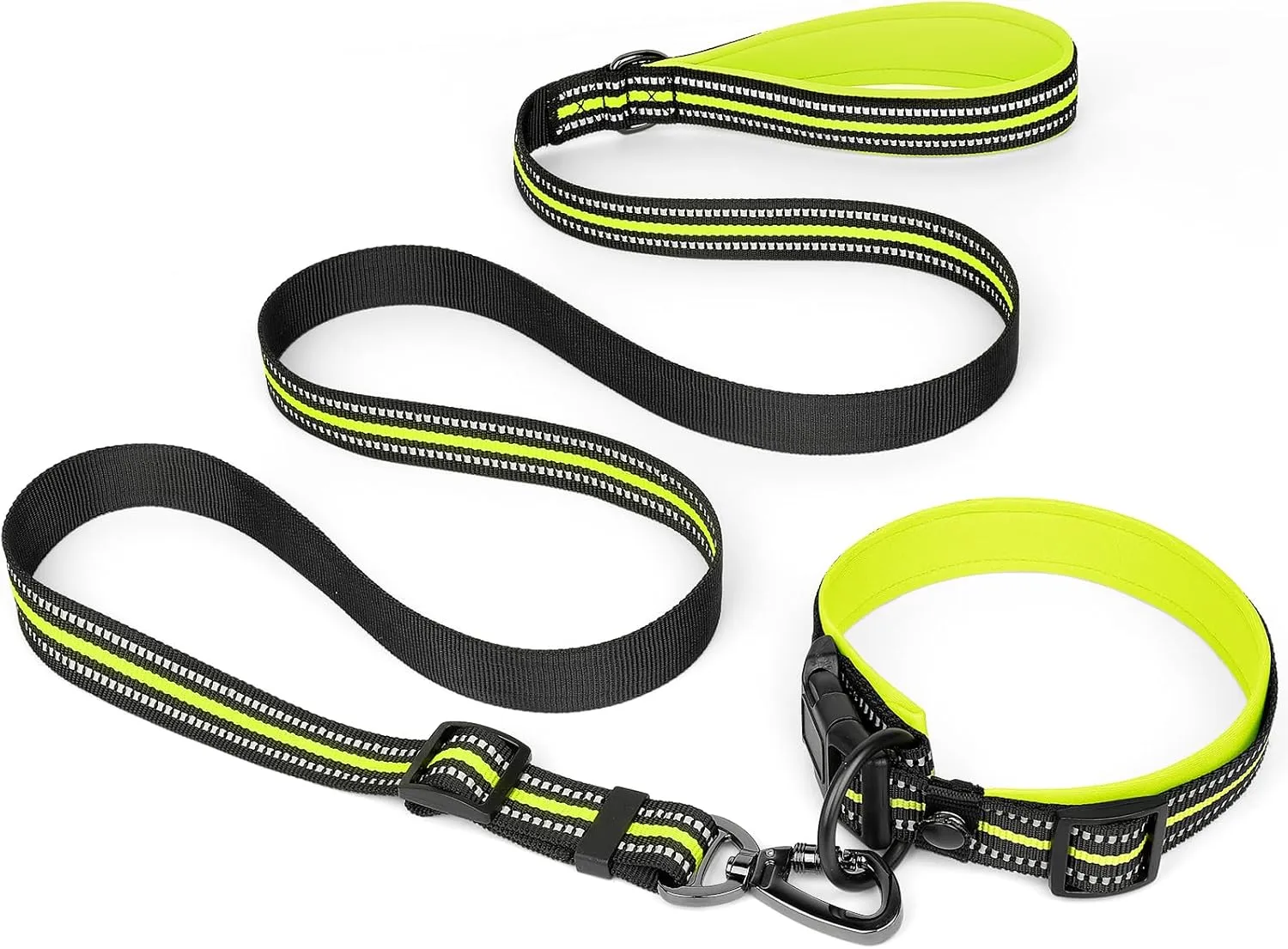 HIGO Reflective Dog Collar and Leash Set for Large Dog, Nylon Webbing Pet Collar& Leash with Neoprene Padded, Adjustable Basic Dog Collar and Leash, Safety Dog Accessories for Night Walking (Green, L)