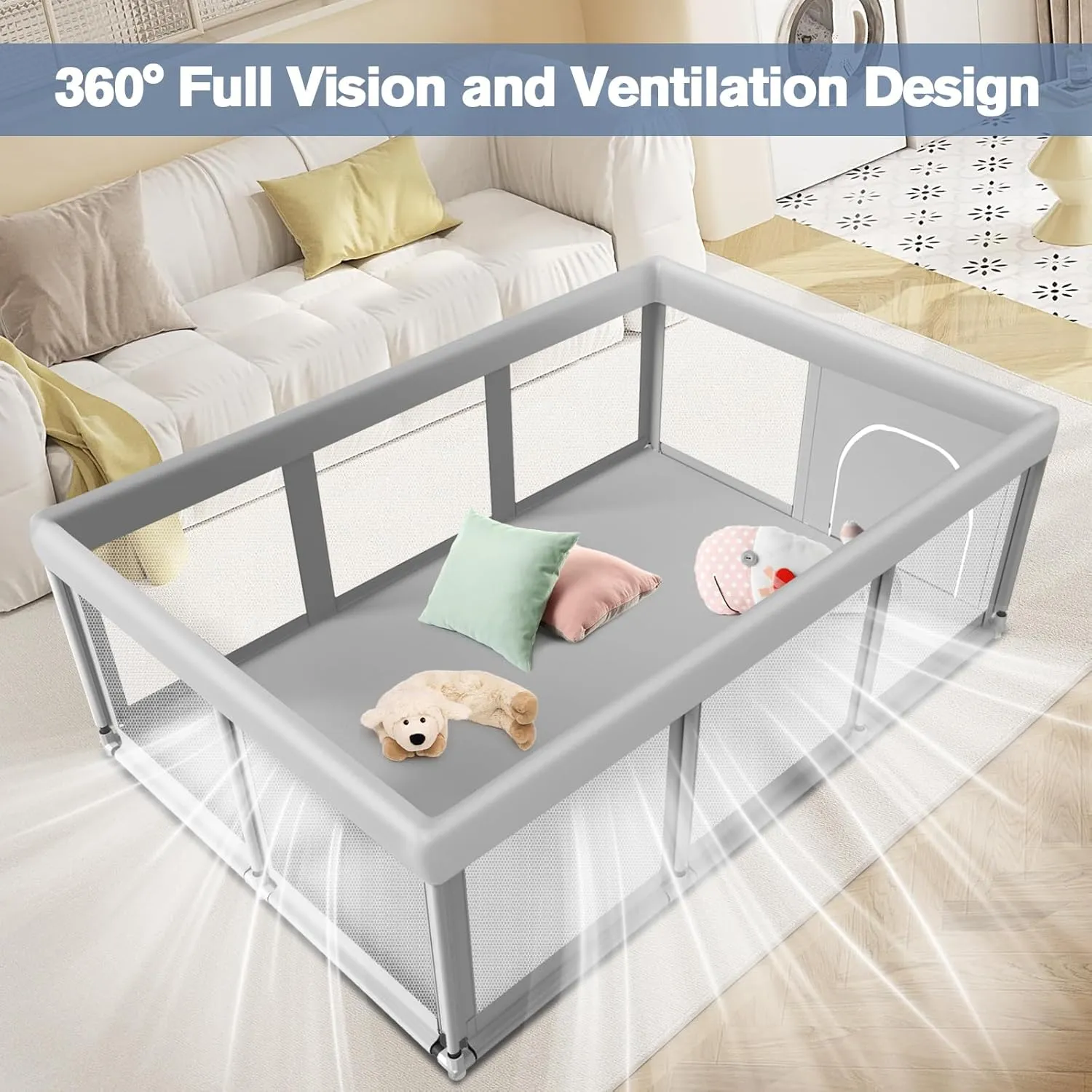Large Baby Playpen for Babies and Toddlers, Playpen 7450, Large Baby Play Yards Indoor & Outdoor, Sturdy Safety Baby Play Pen with Soft Breathable Mesh, Toddlers Activity Center with Anti-Slip Base