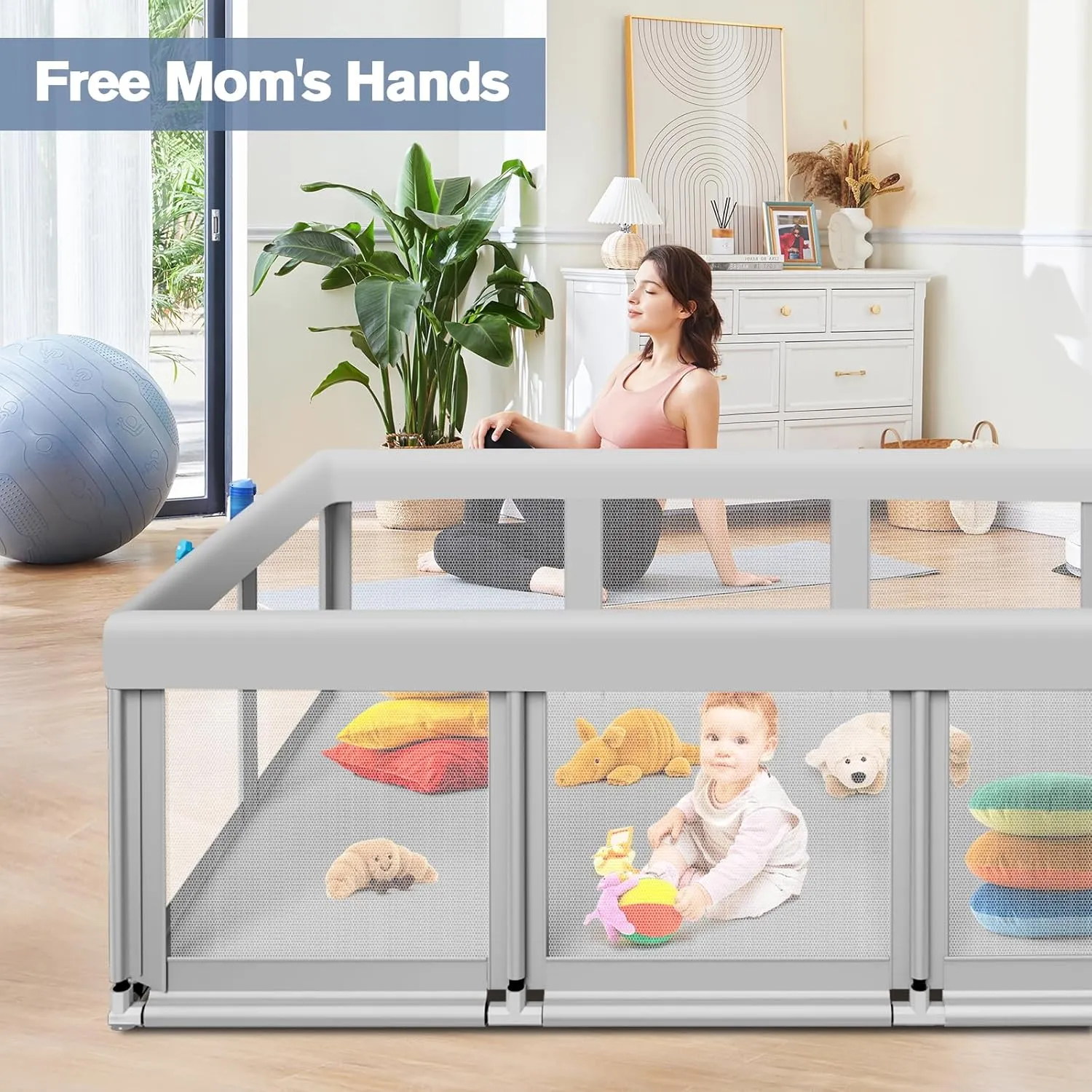 Large Baby Playpen for Babies and Toddlers, Playpen 7450, Large Baby Play Yards Indoor & Outdoor, Sturdy Safety Baby Play Pen with Soft Breathable Mesh, Toddlers Activity Center with Anti-Slip Base