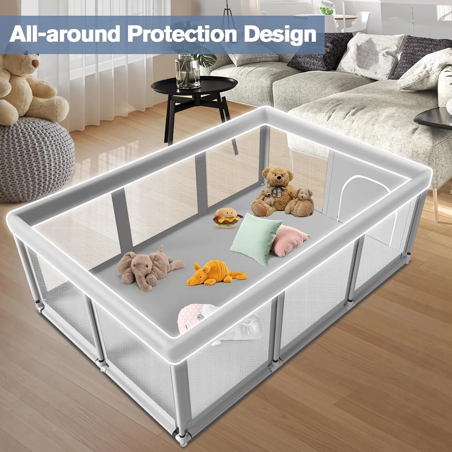 Large Baby Playpen for Babies and Toddlers, Playpen 7450, Large Baby Play Yards Indoor & Outdoor, Sturdy Safety Baby Play Pen with Soft Breathable Mesh, Toddlers Activity Center with Anti-Slip Base