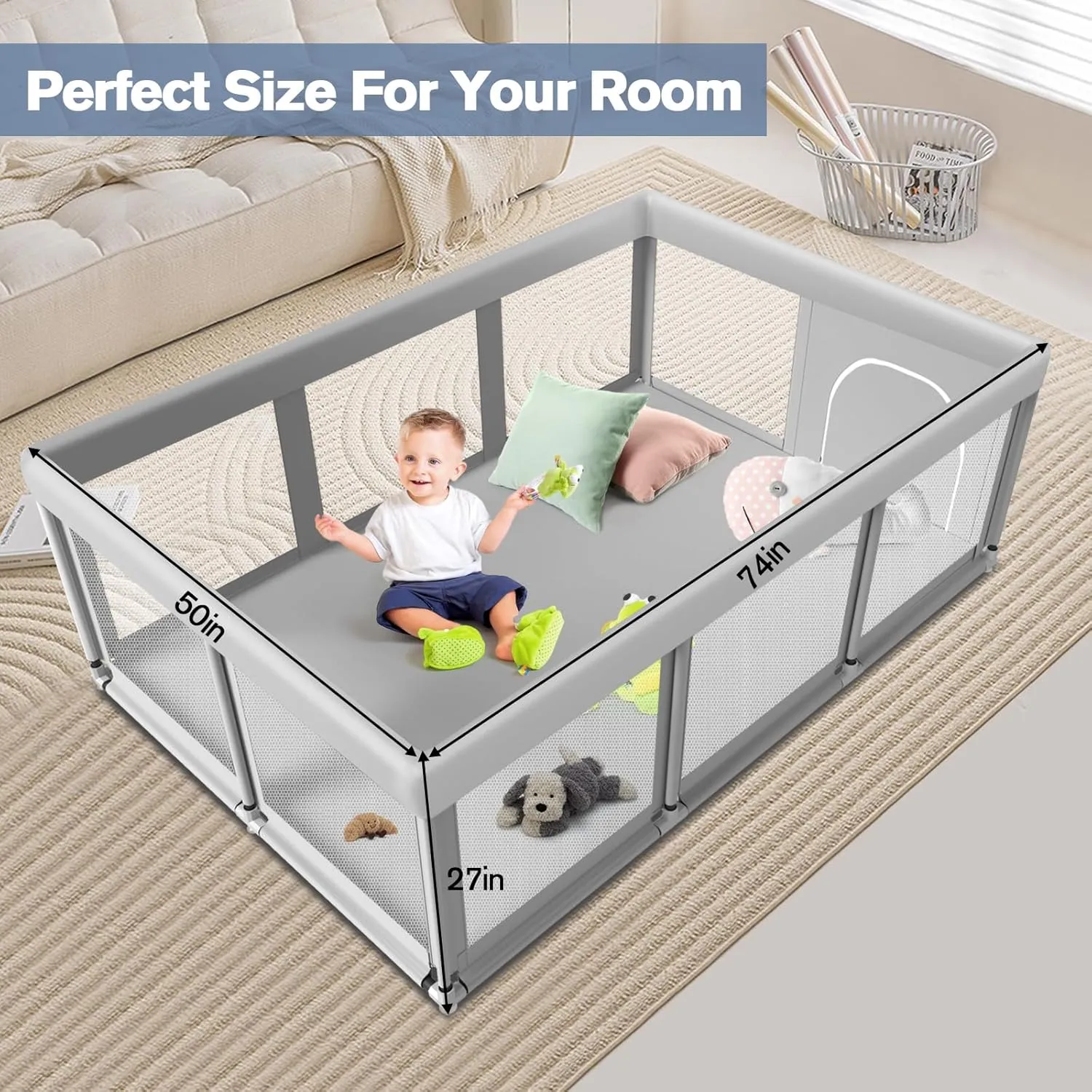 Large Baby Playpen for Babies and Toddlers, Playpen 7450, Large Baby Play Yards Indoor & Outdoor, Sturdy Safety Baby Play Pen with Soft Breathable Mesh, Toddlers Activity Center with Anti-Slip Base