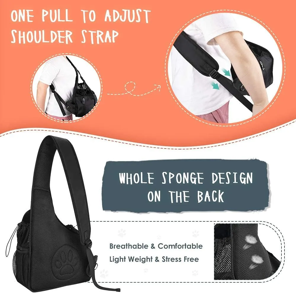 Lukovee Dog Slings for Small Dogs, Hard Bottom Support & Adjustable Soft Padded Shoudler Strap Dog Sling Carrier, Dog Purse with Button Closure & Zipper Pockets (for Pets up to 6 lbs, Black)