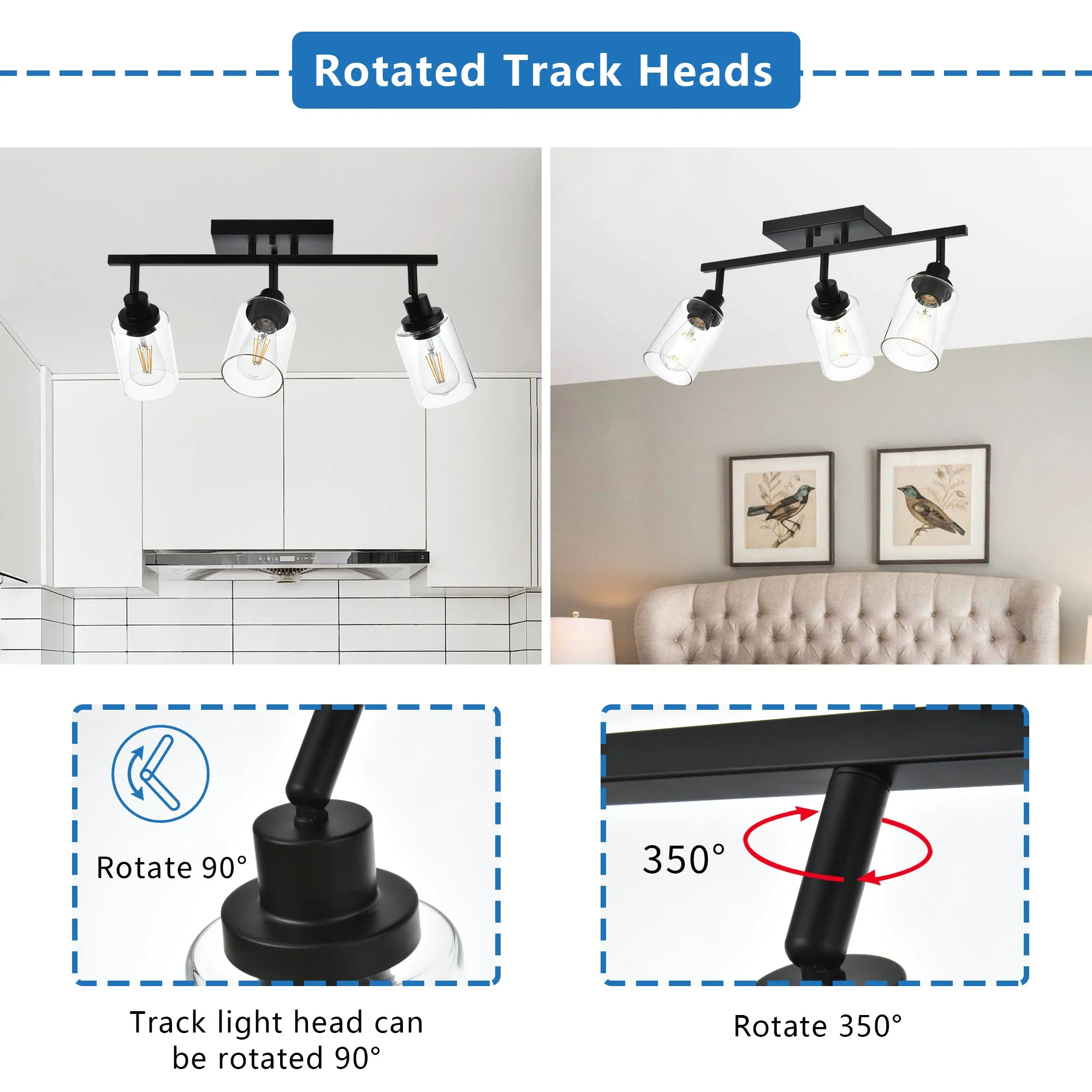 MELUCEE 3 Light Bathroom Vanity Light Black Track Lighting Fixtures Ceiling