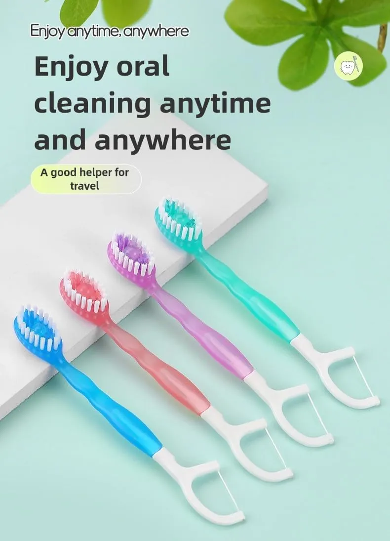 Mini Toothbrush Disposable with Toothpaste,Tongue Scrapers,Floss and Pick.Travel Tooth Brush Pack for Work or Travel.Individually Wrapped, 10 Count, Mint and Three Other Fruit Flavors