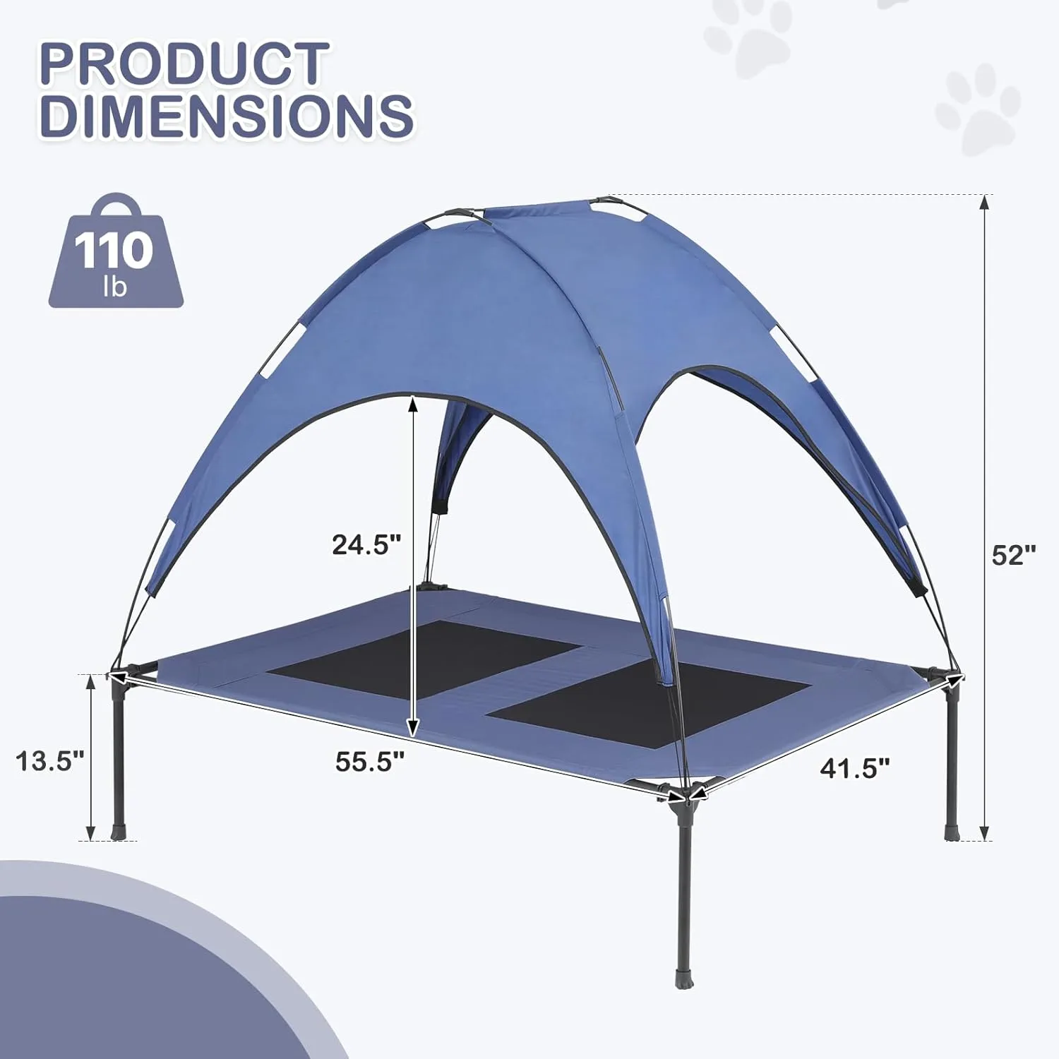 MoNiBloom X-Large Elevated Dog Bed with Canopy for Large Dog, Waterproof 420D Oxford Indoor/Outdoor Dog Bed Support Up to 110 lbs, Portable and Durable Cooling Dog Bed for Camping or Beach, Navy Blue