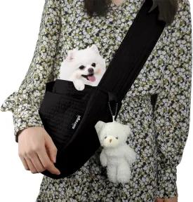 NATUYA Small Dog Carrier Sling Cat Sling-Dog Slings for Carrying Small Dogs-Adjustable Strap Hand Free Pet Puppy for Outdoor Traveling Subway (Black, Canvas)