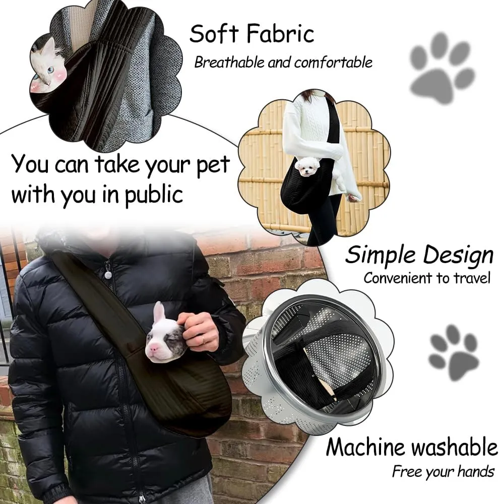 NATUYA Small Dog Carrier Sling Cat Sling-Dog Slings for Carrying Small Dogs-Adjustable Strap Hand Free Pet Puppy for Outdoor Traveling Subway (Black, Canvas)