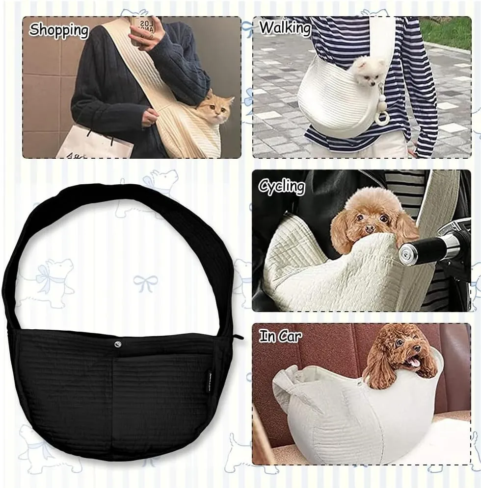 NATUYA Small Dog Carrier Sling Cat Sling-Dog Slings for Carrying Small Dogs-Adjustable Strap Hand Free Pet Puppy for Outdoor Traveling Subway (Black, Canvas)
