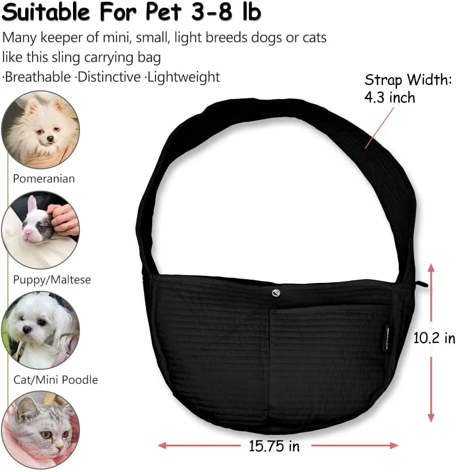 NATUYA Small Dog Carrier Sling Cat Sling-Dog Slings for Carrying Small Dogs-Adjustable Strap Hand Free Pet Puppy for Outdoor Traveling Subway (Black, Canvas)