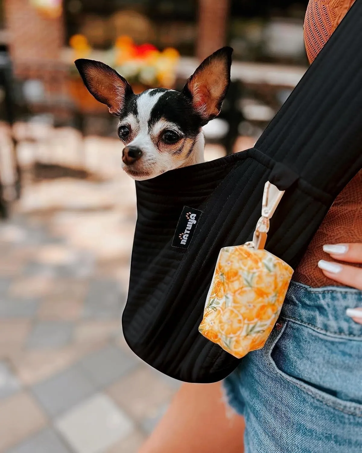 NATUYA Small Dog Carrier Sling Cat Sling-Dog Slings for Carrying Small Dogs-Adjustable Strap Hand Free Pet Puppy for Outdoor Traveling Subway (Black, Canvas)