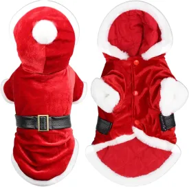 Parisian Pet Dog Santa Hoodie - Santa Claus Dog Christmas Outfit  Xmas Holiday Dog Hoodie  Winter Dog Christmas Sweater with Hoodie  Soft Velvet Christmas Dog Clothes for Small Dogs - S