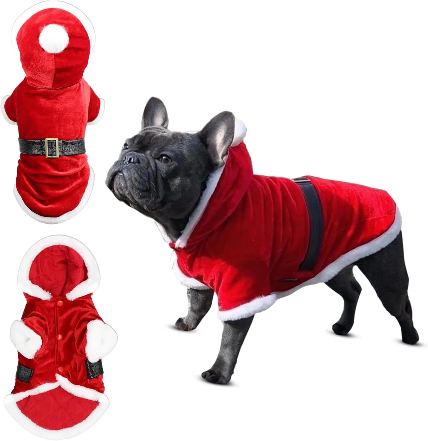 Parisian Pet Dog Santa Hoodie - Santa Claus Dog Christmas Outfit  Xmas Holiday Dog Hoodie  Winter Dog Christmas Sweater with Hoodie  Soft Velvet Christmas Dog Clothes for Small Dogs - S