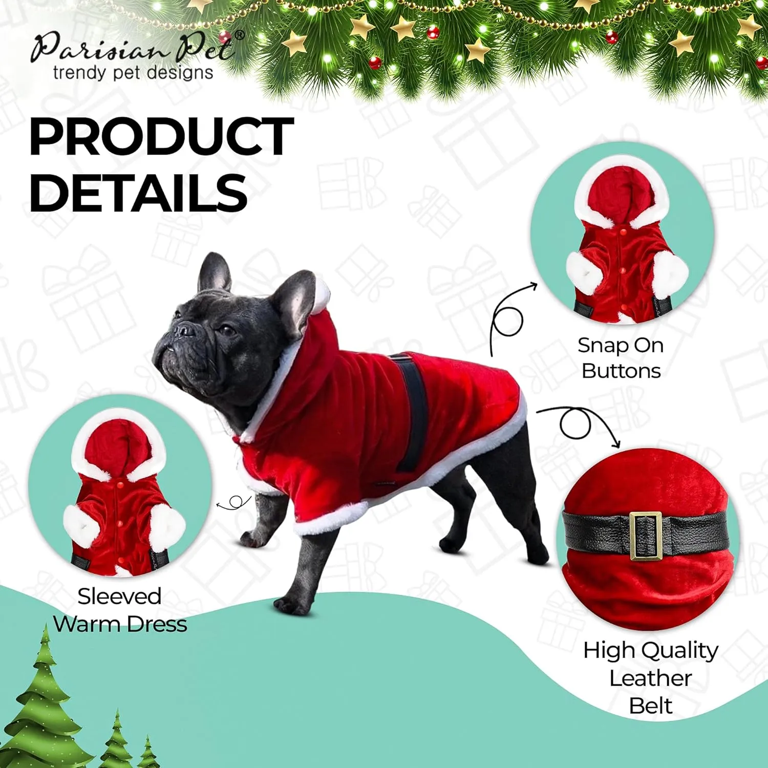 Parisian Pet Dog Santa Hoodie - Santa Claus Dog Christmas Outfit  Xmas Holiday Dog Hoodie  Winter Dog Christmas Sweater with Hoodie  Soft Velvet Christmas Dog Clothes for Small Dogs - S