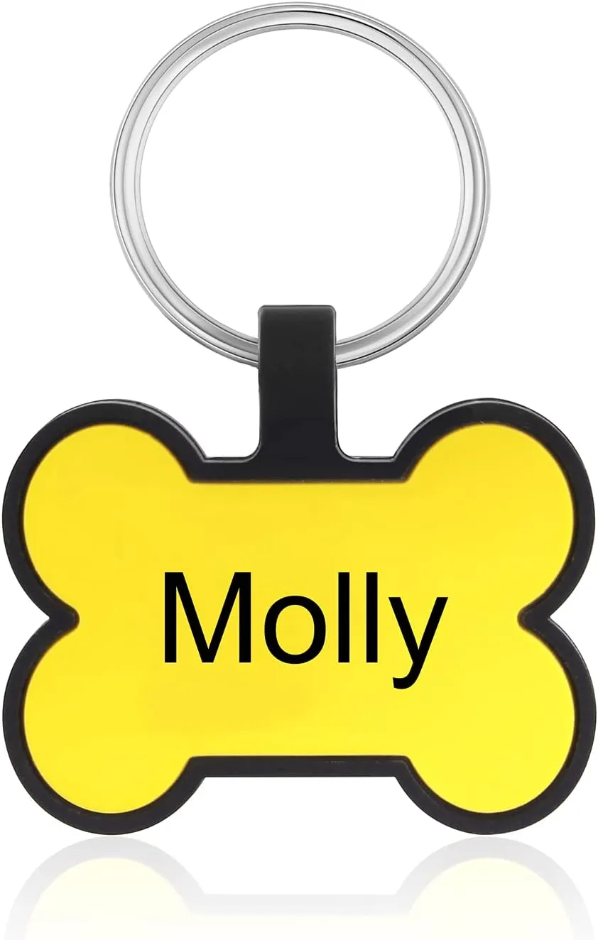 Personalized Silicone Planets Dog Tag Custom Bone Shape Dog Name Tags Double Sided Engraved Pet Tag (Yellow)