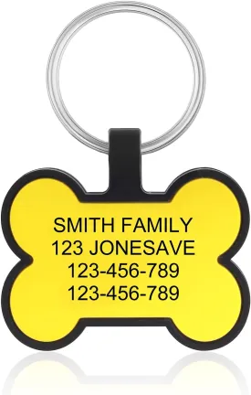 Personalized Silicone Planets Dog Tag Custom Bone Shape Dog Name Tags Double Sided Engraved Pet Tag (Yellow)