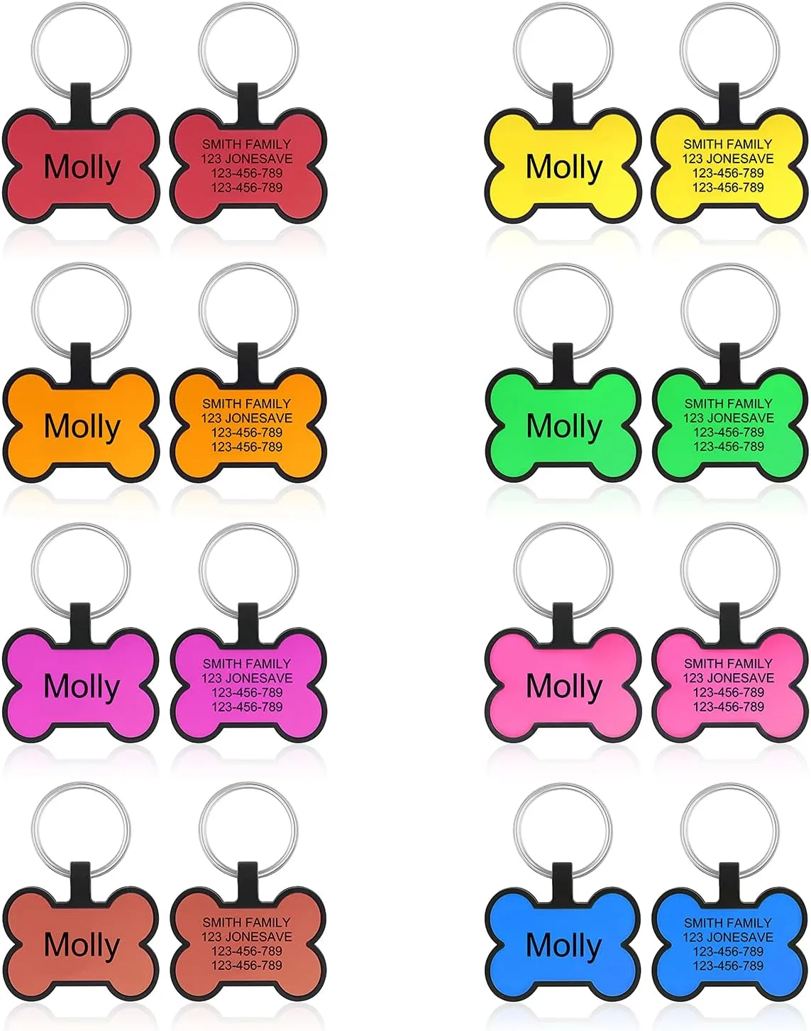Personalized Silicone Planets Dog Tag Custom Bone Shape Dog Name Tags Double Sided Engraved Pet Tag (Yellow)
