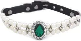 Pet Double Row Pearl Rhinestone Collar Cat Dog Necklace Adjustable Cute Gem Vintage Accessories(7.8 "-9.8")