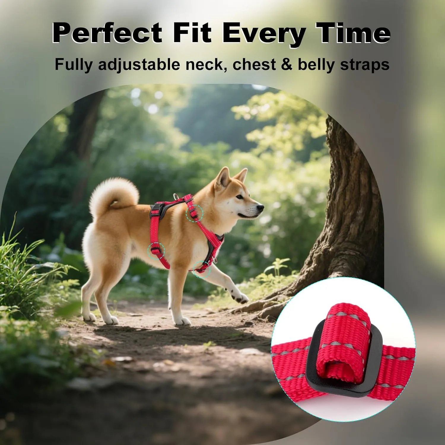Plutus Pet Adjustable No Pull Dog Harness with Leather Accents, Heavy Duty Reflective Nylon Vest for Training, Hiking, Easy Walk Harness for Small, Medium, Large Dogs (Red, M)
