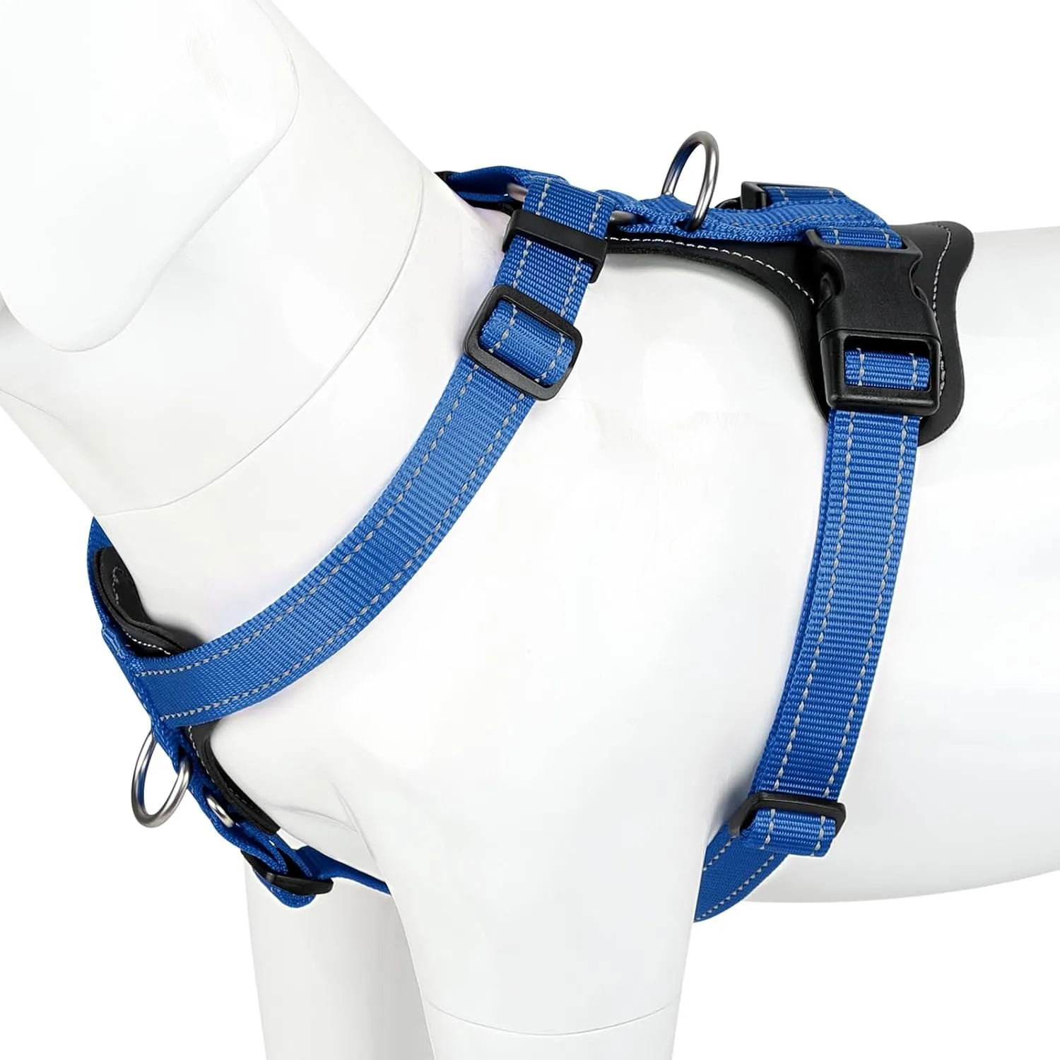 Plutus Pet Adjustable No Pull Dog Harness with Leather Accents, Heavy Duty Reflective Nylon Vest for Training, Hiking, Easy Walk Harness for Small, Medium, Large Dogs (Royal Blue, L)