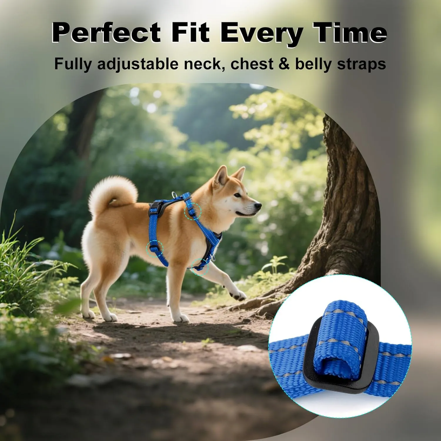 Plutus Pet Adjustable No Pull Dog Harness with Leather Accents, Heavy Duty Reflective Nylon Vest for Training, Hiking, Easy Walk Harness for Small, Medium, Large Dogs (Royal Blue, L)