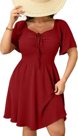 RWJ Women Plus Size Summer Dress Short Sleeve Tie Front Sweetheart Neck Wrap A-Line Casual Mini Wedding Guest Dresses 2025