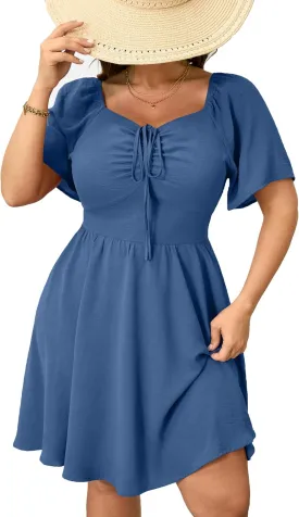 RWJ Women Plus Size Summer Dress Short Sleeve Tie Front Sweetheart Neck Wrap A-Line Casual Mini Wedding Guest Dresses 2025