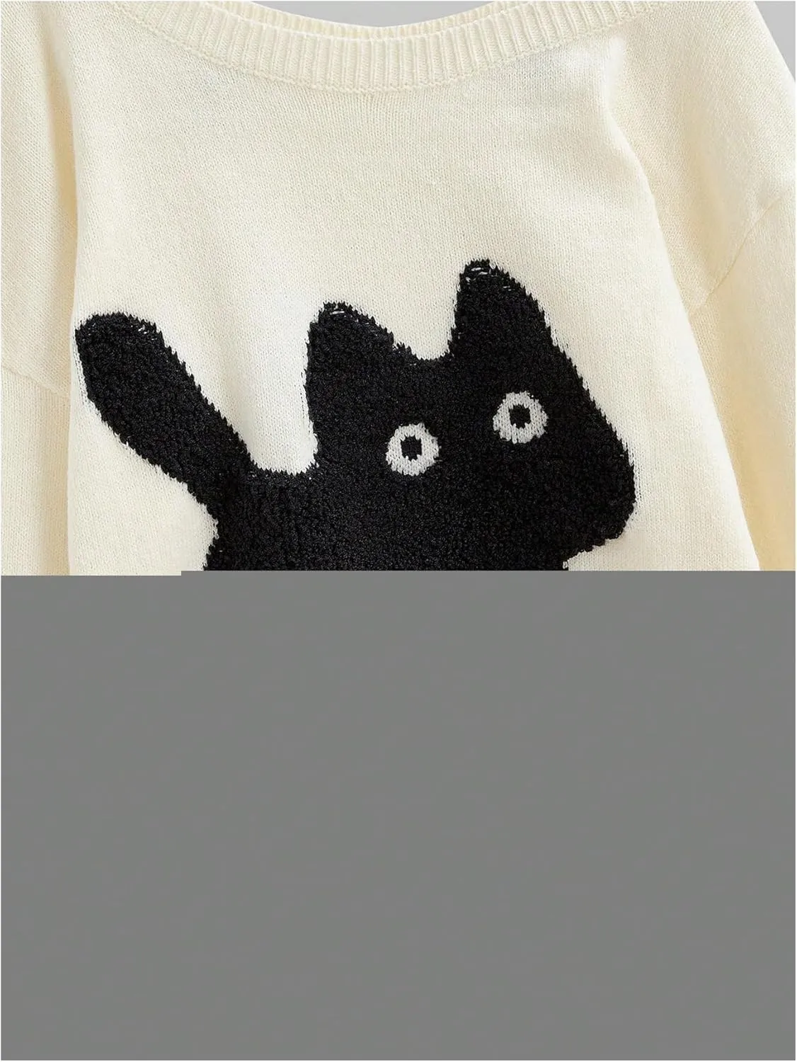SHENHE Women's Cartoon Cat Graphic Off Shoulder Sweater Long Sleeve Loose Knit Pullover Tops