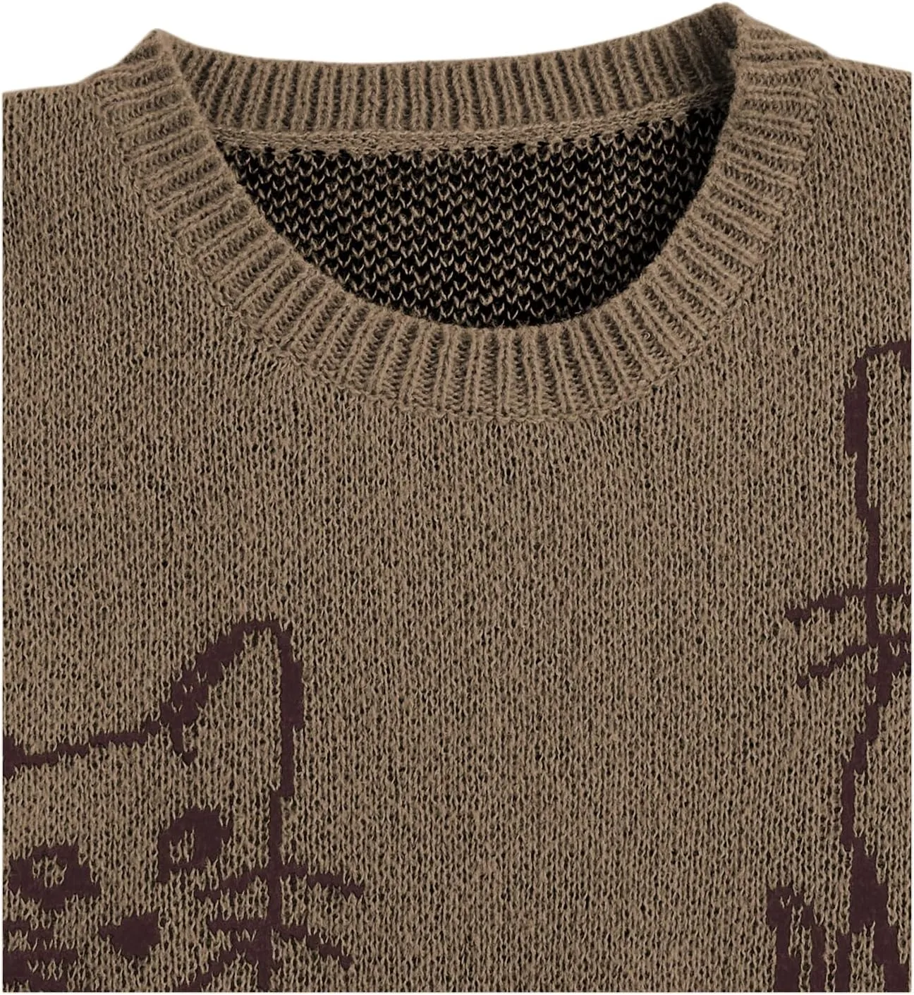 WDIRARA Women's Cartoon Cat Bishop Long Sleeve Round Neck Sweater Drop Shoulder Pullover Tops