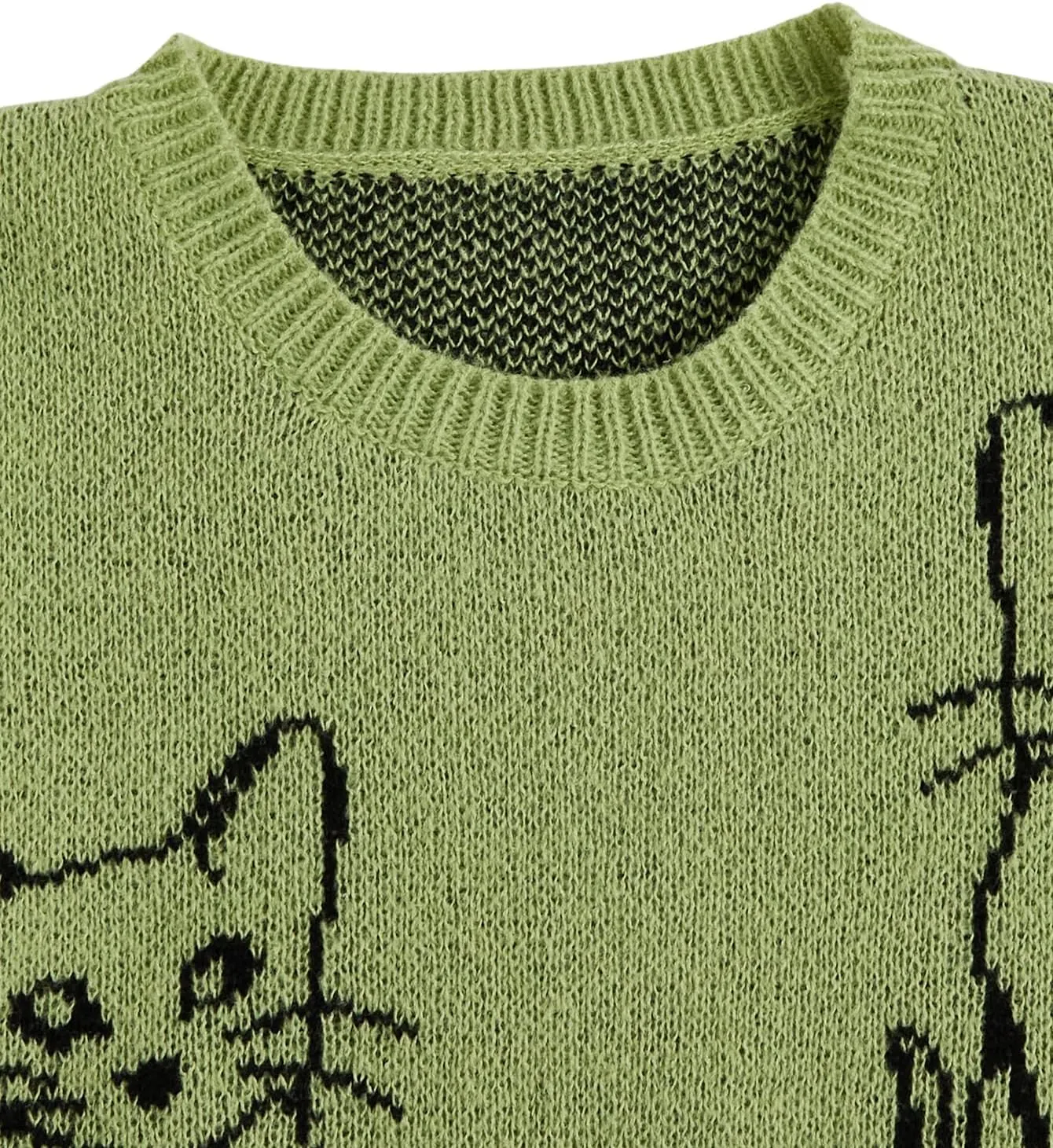 WDIRARA Women's Cartoon Cat Bishop Long Sleeve Round Neck Sweater Drop Shoulder Pullover Tops