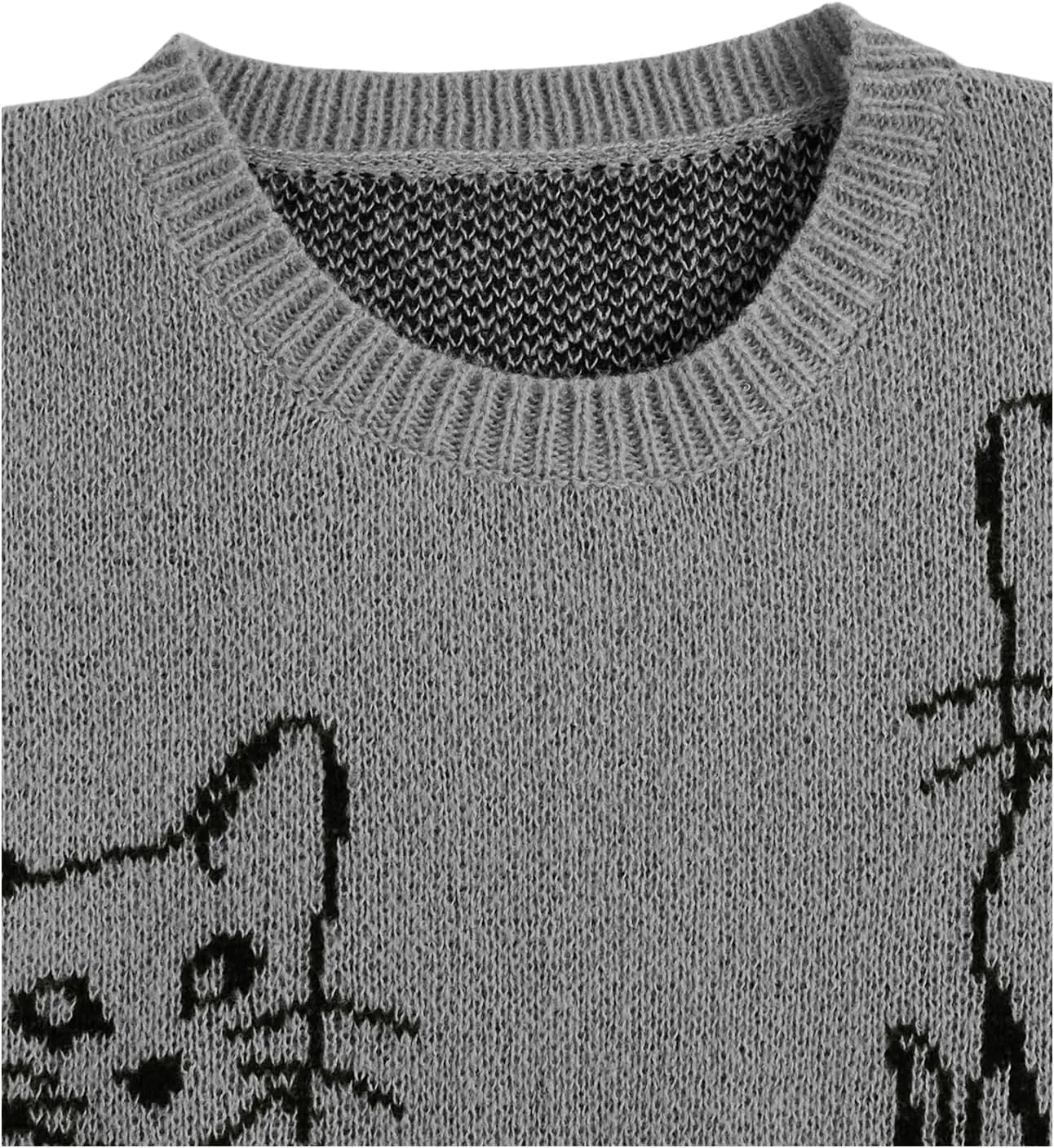 WDIRARA Women's Cartoon Cat Bishop Long Sleeve Round Neck Sweater Drop Shoulder Pullover Tops