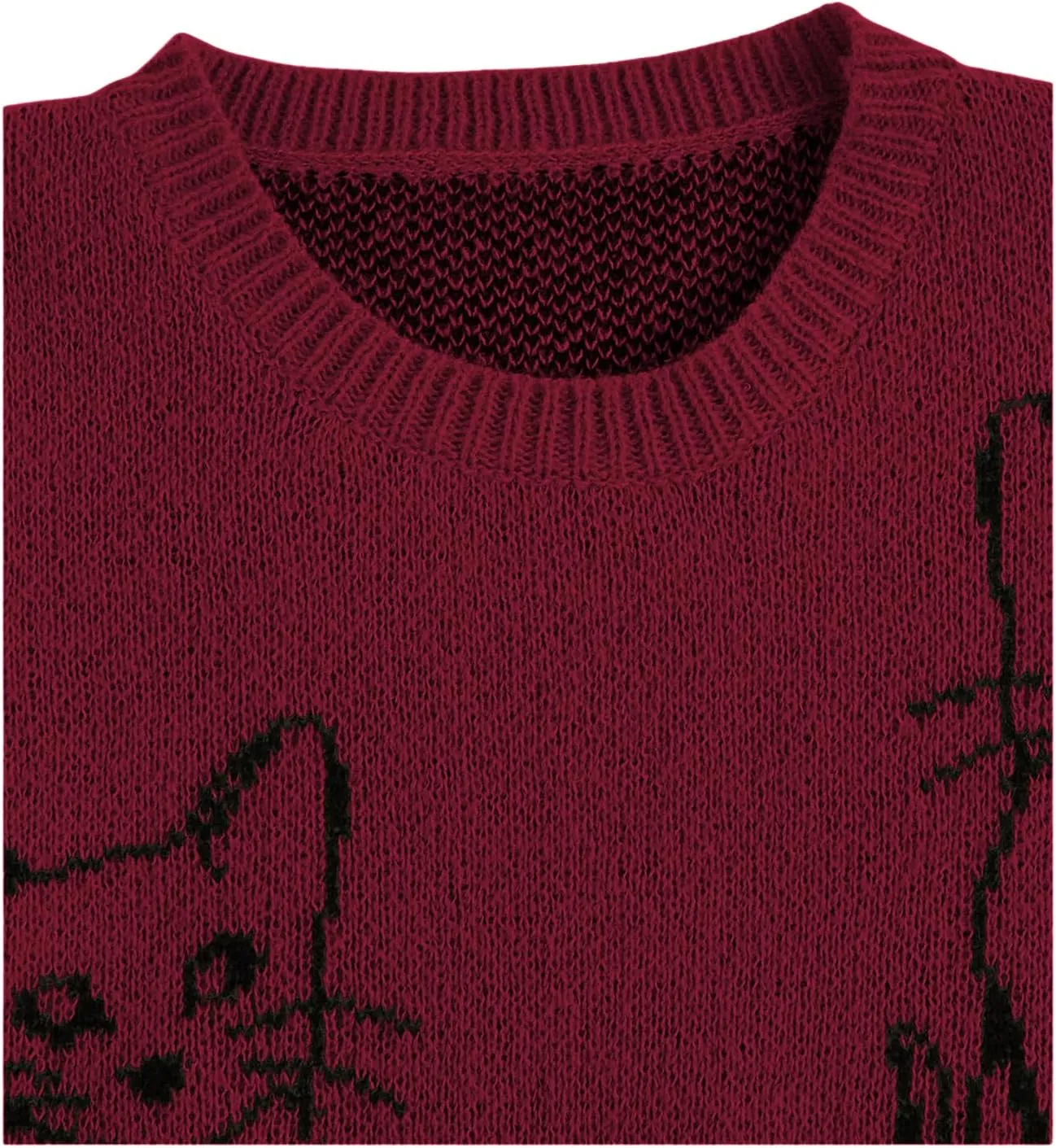 WDIRARA Women's Cartoon Cat Bishop Long Sleeve Round Neck Sweater Drop Shoulder Pullover Tops