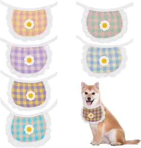 WEBEEDY 6 Colors Plaid Print Dog Lace Bandana Cute Pet Scarf for Cats and Dogs,Adjustable Colorful Plaid Puppy Bibs with Flower Pattern Washable Pet Accessories for Small Medium Large Dog Costume